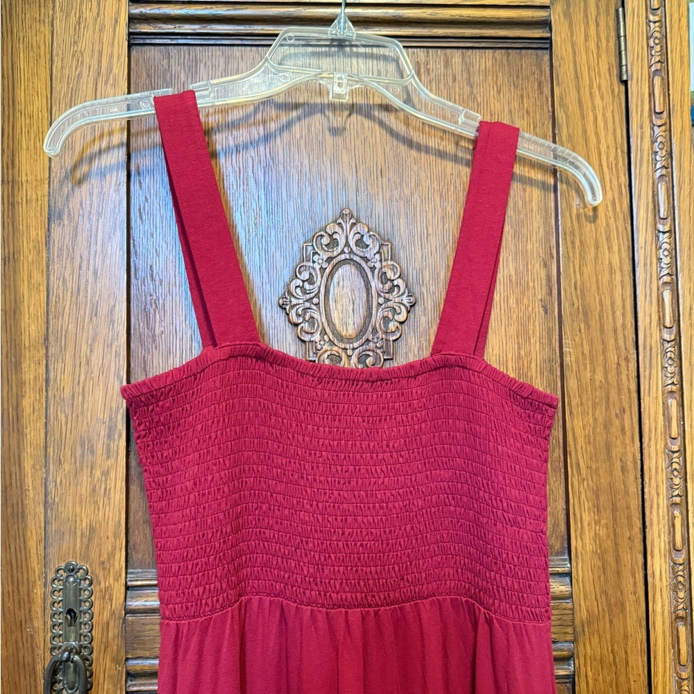 LOFT Burgundy Smocked Dress - Picture 2 of 8